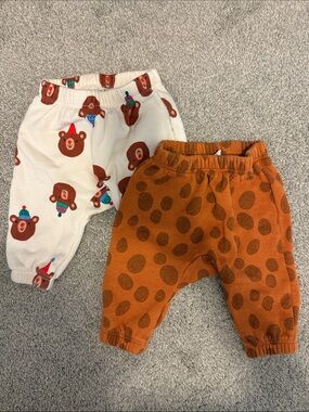 Brown Dot & White Bear Print Baby Pants Set